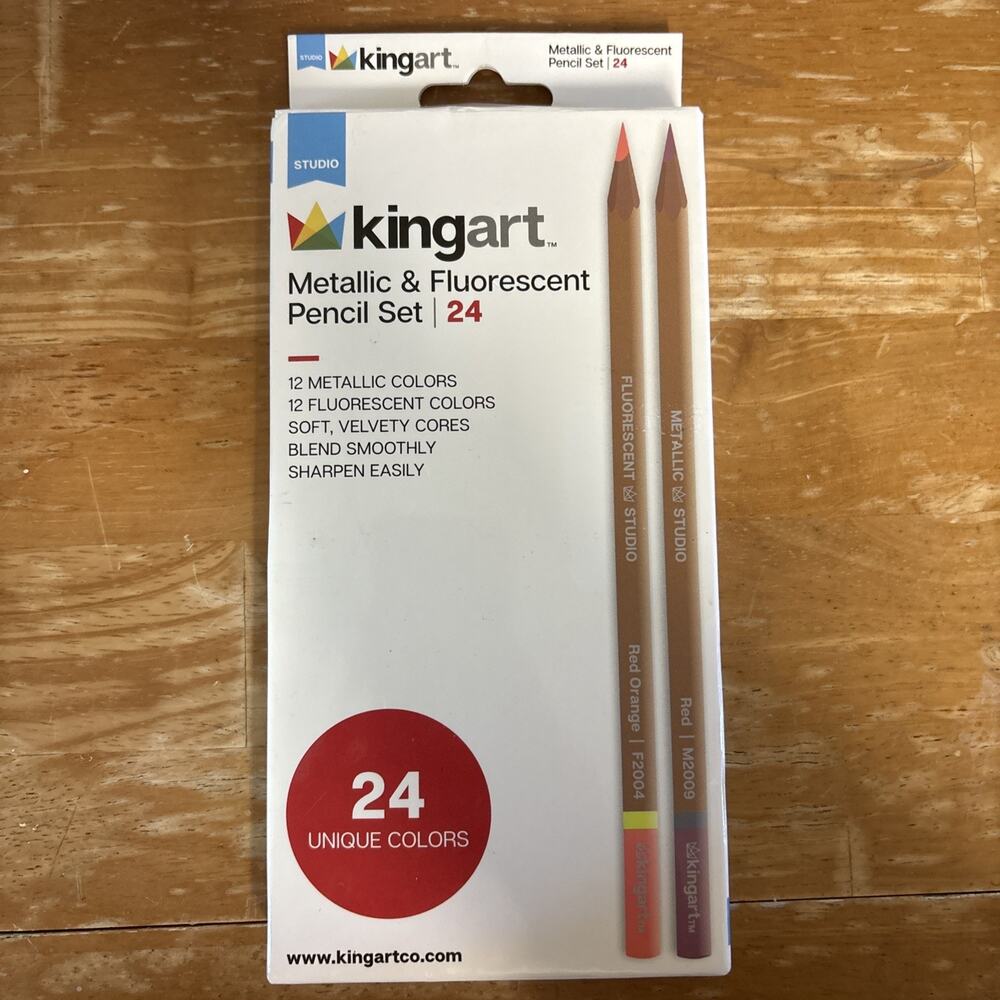 Kingart Metallic & Fluorescent Pencil Set 24 Unique Colors